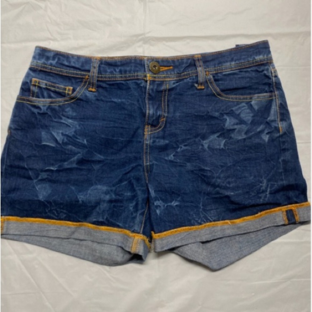 Tommy Hilfiger Sz 8 Jean Shorts Blue Washed Cotton Cuffed Hem Denim 100%Cotton